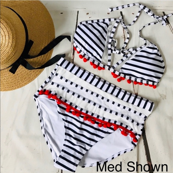 LAST ONE <XL>🌞High Waist Pom Pom Swim Set - Picture 6 of 8